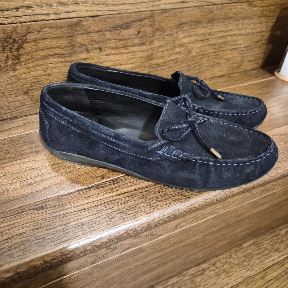 Ara Suede Navy Loafers Flats Driving Shoes Sz 6.5